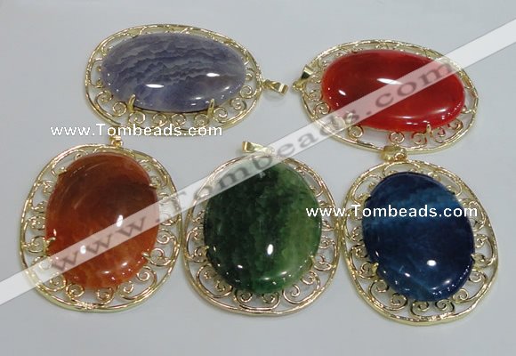 NGP2760 50*60mm oval agate gemstone pendants wholesale