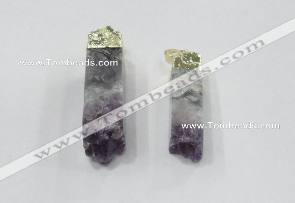 NGP2841 12*40mm - 14*50mm sticks druzy amethyst gemstone pendants