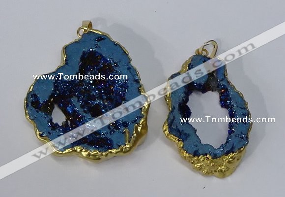 NGP3144 25*35mm - 40*50mm freeform plated druzy agate pendants