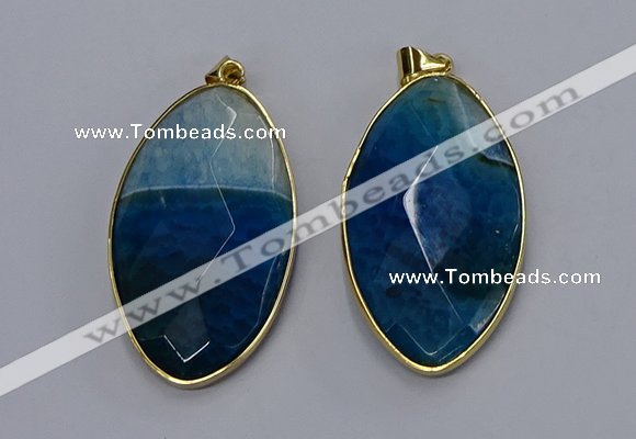 NGP3288 33*55mm faceted marquise agate gemstone pendants wholesale