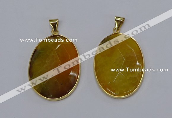 NGP3292 33*45mm faceted oval agate gemstone pendants wholesale