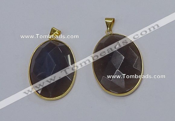 NGP3295 33*45mm faceted oval agate gemstone pendants wholesale