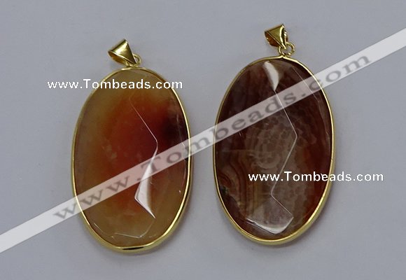 NGP3298 34*57mm faceted oval agate gemstone pendants wholesale