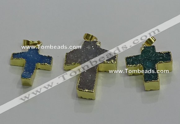 NGP3437 20*22mm - 25*35mm cross druzy agate gemstone pendants