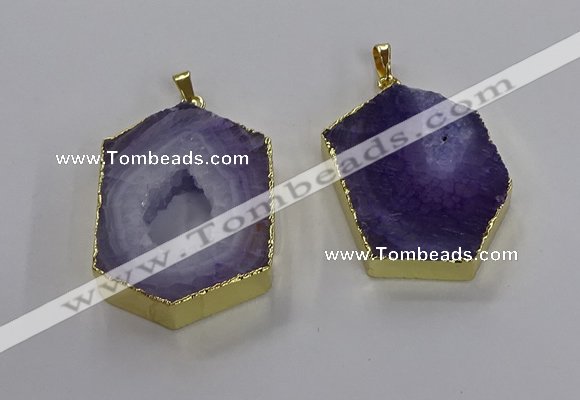 NGP3495 25*40mm - 30*45mm hexagon druzy agate pendants