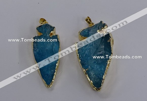 NGP3816 25*45mm - 30*60mm arrowhead dyed white crystal pendants