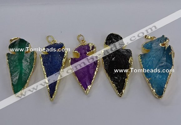 NGP3819 25*45mm - 30*60mm arrowhead dyed white crystal pendants