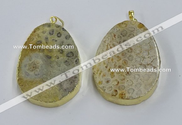 NGP3918 40*55mm freeform fossil coral pendants wholesale