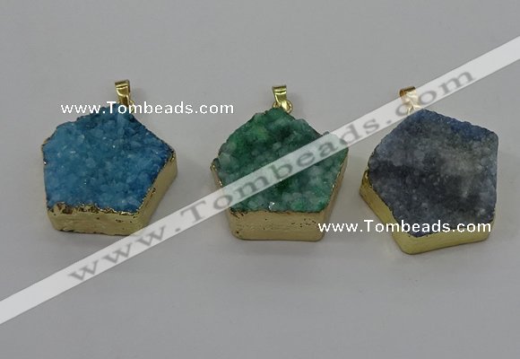 NGP4119 28*28mm - 30*30mm pentagon druzy quartz pendants wholesale