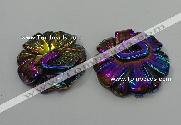 NGP4150 40*45mm - 50*55mm flower plated druzy agate pendants