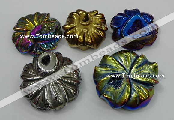 NGP4151 40*45mm - 50*55mm flower plated druzy agate pendants