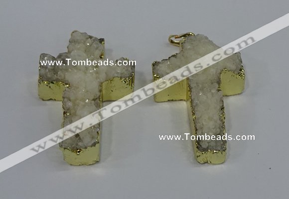 NGP4172 30*48mm - 32*50mm cross druzy quartz pendants wholesale