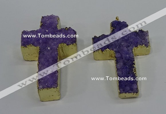 NGP4174 30*48mm - 32*50mm cross druzy quartz pendants wholesale