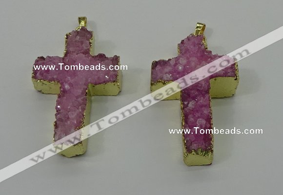 NGP4175 30*48mm - 32*50mm cross druzy quartz pendants wholesale