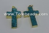 NGP4176 30*48mm - 32*50mm cross druzy quartz pendants wholesale
