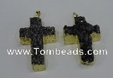 NGP4179 30*48mm - 32*50mm cross druzy quartz pendants wholesale