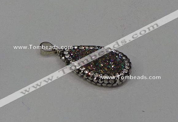 NGP4277 14*23mm flat teardrop plated quartz pendants wholesale