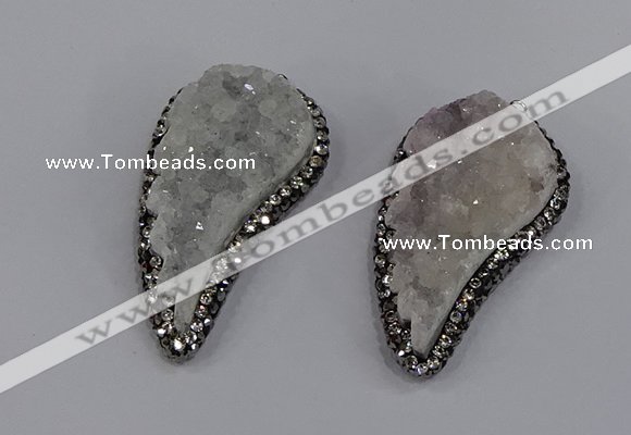 NGP4313 20*40mm - 25*50mm wing-shaped druzy quartz pendants