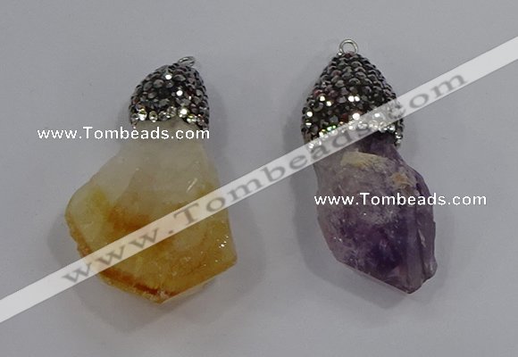 NGP4328 18*35mm - 20*40mm nuggets druzy amethyst & citrine pendants