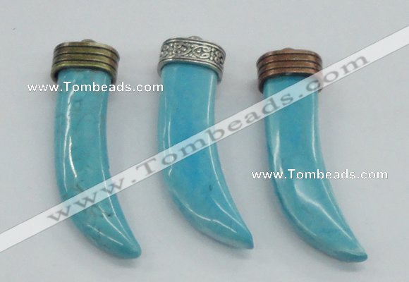 NGP4528 15*55mm - 15*60mm horn blue turquoise pendants wholesale