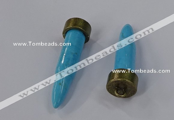 NGP4541 15*52mm bullet-shaped white howlite turquoise pendants