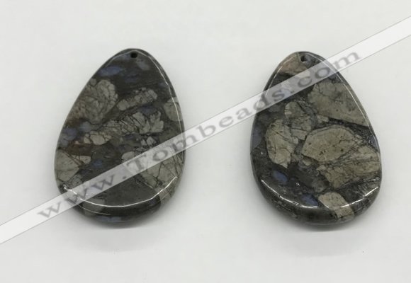 NGP5529 35*55mm flat teardrop grey opal gemstone pendants