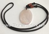 NGP5593 Rose quartz oval pendant with nylon cord necklace