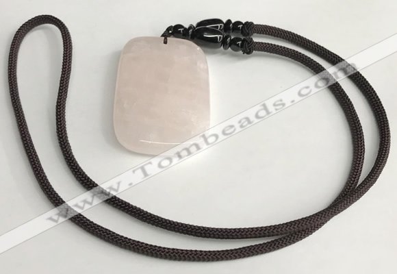 NGP5595 Rose quartz rectangle pendant with nylon cord necklace