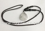 NGP5603 Black rutilated quartz teardrop pendant with nylon cord necklace