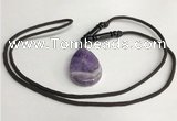 NGP5611 Dogtooth amethyst flat teardrop pendant with nylon cord necklace