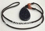 NGP5615 Blue goldstone flat teardrop pendant with nylon cord necklace