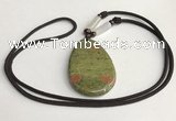 NGP5623 Unakite flat teardrop pendant with nylon cord necklace