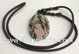 NGP5624 Rhodonite oval pendant with nylon cord necklace