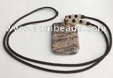 NGP5625 Rhodonite rectangle pendant with nylon cord necklace