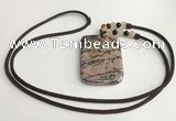 NGP5625 Rhodonite rectangle pendant with nylon cord necklace