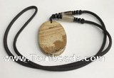 NGP5627 Picture jasper oval pendant with nylon cord necklace