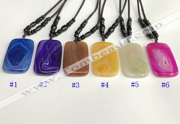 NGP5647 Agate rectangle pendant with nylon cord necklace