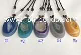 NGP5651 Agate oval pendant with nylon cord necklace