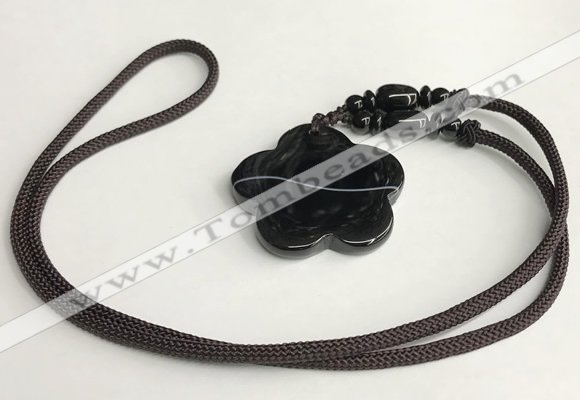 NGP5681 Agate flower pendant with nylon cord necklace