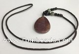 NGP5694 Agate flat teardrop pendant with nylon cord necklace