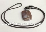 NGP5696 Agate rectangle pendant with nylon cord necklace