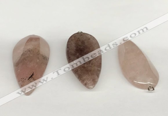 NGP5772 22*48mm - 25*55mm flat teardrop strawberry quartz pendants