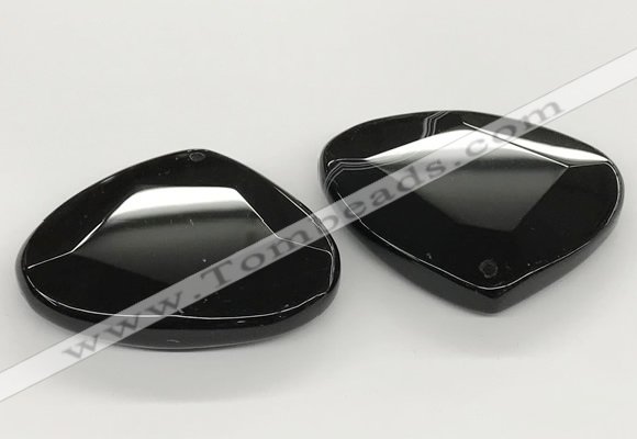 NGP5789 43*53mm faceted flat teardrop black agate pendants