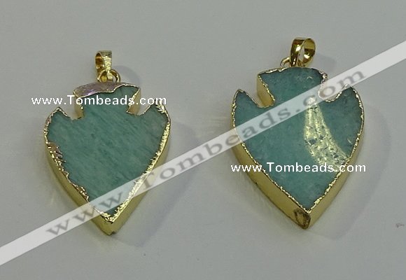 NGP6001 22*30mm - 25*35mm arrowhead amazonite gemstone pendants