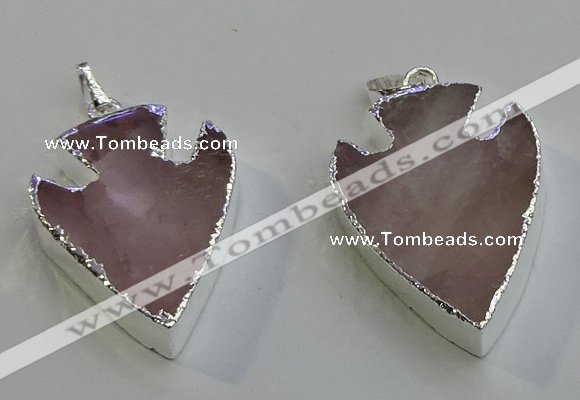 NGP6008 22*30mm - 25*35mm arrowhead rose quartz pendants