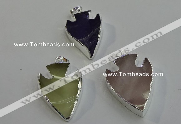 NGP6009 22*30mm - 25*35mm arrowhead mixed gemstone pendants