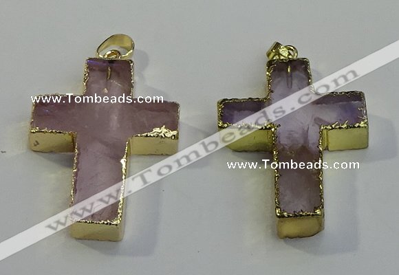 NGP6036 30*40mm - 35*45mm cross rose quartz pendants