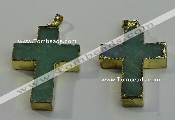 NGP6037 30*40mm - 35*45mm cross green aventurine pendants