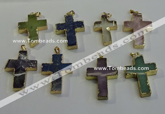 NGP6044 30*40mm - 35*45mm cross mixed gemstone pendants