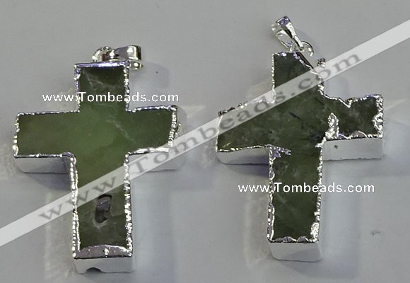 NGP6046 30*40mm - 35*45mm cross green rutilated quartz pendants